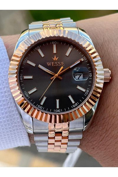 Wesse 5 Atm Men's Wristwatch - Steel Band, Calendar Dial, Blackening Color EWWG403005
