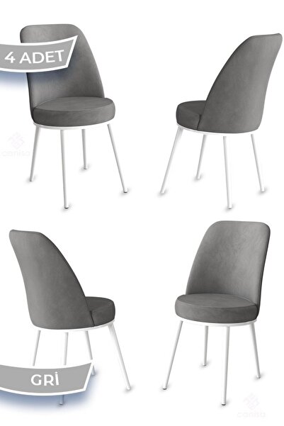 Canisa Jaxe Serisi 4 Adet Gri Yemek Odası Sandalyesi Metal Beyaz Iskeletli 1....