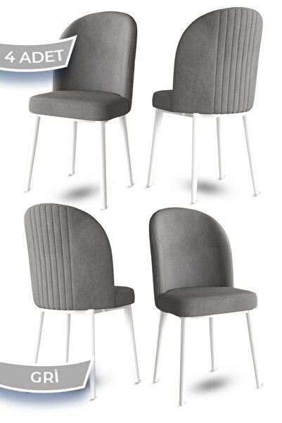 Canisa Aste Serisi 4 Adet Gri Yemek Odası Sandalyesi Metal Beyaz Iskeletli 1....