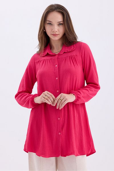 MD trend Baby Collar Gather Detailed Oversize Women's Aerobin Tunic Shirt