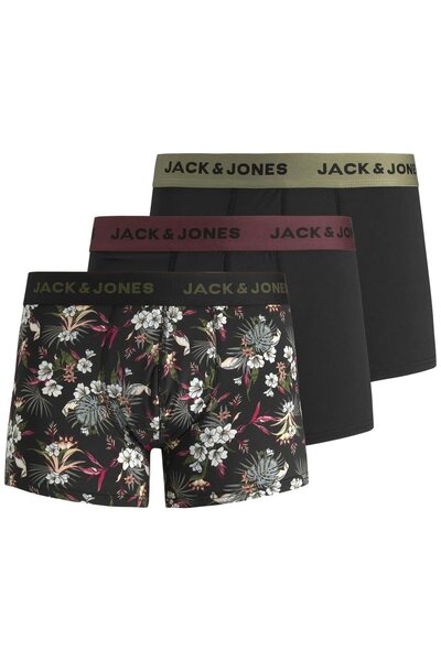 Jack & Jones Herren-Boxershorts mit Blumenmuster in Schwarz – 3er-Pack, Mikro...