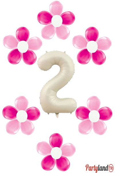 PartylandTR 36 Adet Pembe Beyaz Balon ve Papatya Yapma Aparatı Krem Rengi Rak...