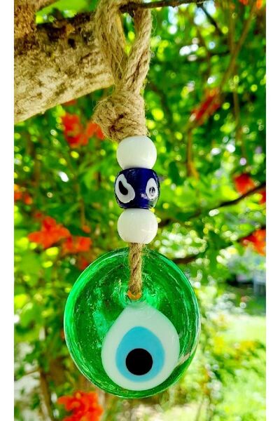 ella'nın çarşısı Зелена стъклена мъниста с нишка „Зло око“ 5 см – ръчно израб...