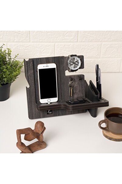 Vigo Wood Ahşap Telefon Standı Saat Cüzdan Standı Masaüstü Düzenleyici Şarj S...