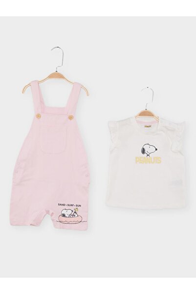 Snopy Snoopy Lisanslı Kız Bebek Salopet Takım 21957