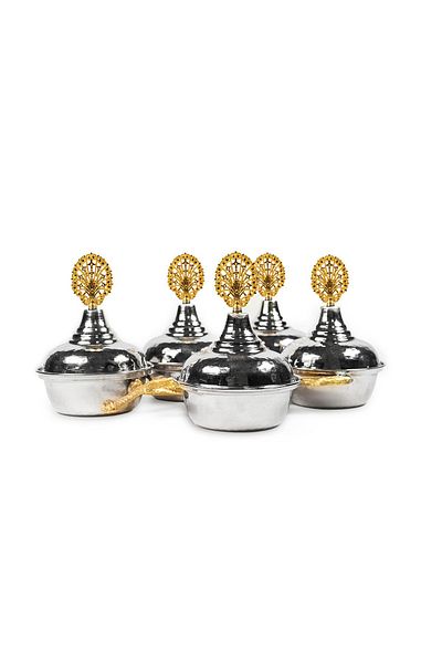 ANTEPSEPETİ Copper Forged 5-Piece Silver Plated Kitchen Set