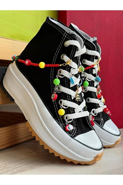 MECH BUTİK Unisex Siyah Bilekli Yüksek Taban Boncuk Ve Halhal Süslemeli Spor ...