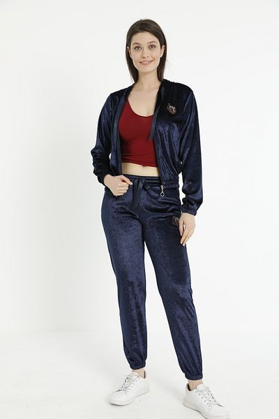 Miss Dünya Lissa Velvet Colored Women's Tracksuit Set - Hooded and Undershirt