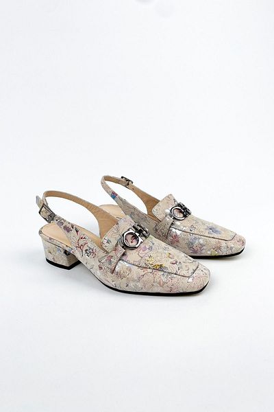 RABU Genuine Leather Floral Printed - Open Back Women's Heeled Shoes