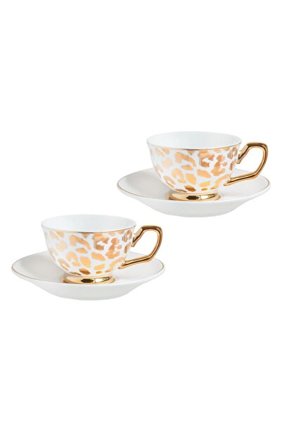 Cristina Re Leopar Desenli Bone China Gold 2'li Kahve Fincanı