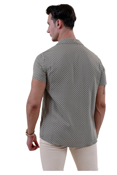 Exve Exclusive Khaki Green Black Polka Dot Oversize Relaxed Fit Short Sleeve Loose Shirt
