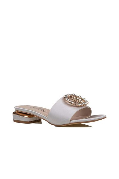Trend Adımlar Women's Silver Satin Stone Embroidered Classic Slippers