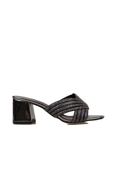 Trend Adımlar Transparent Heeled Platinum Shin Stone Embroidered Women's Classic Slippers