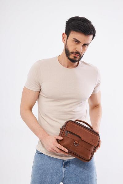 DERİNSS DEB5119 Tan Men's Hand and Shoulder Bag - Genuine Leather