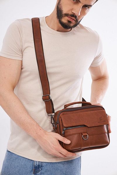 DERİNSS DEB5119 Tan Men's Hand and Shoulder Bag - Genuine Leather