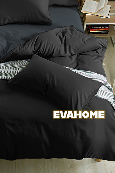 EVA Siyah-antrasit Renkli Tek Kişilik Çift Taraflı Pamuklu Lüx Nevresim Takımı