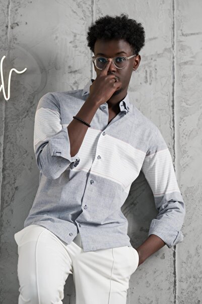 ADVANTE Paneled Collar Buttoned Cotton Slimfit Summer Shirt