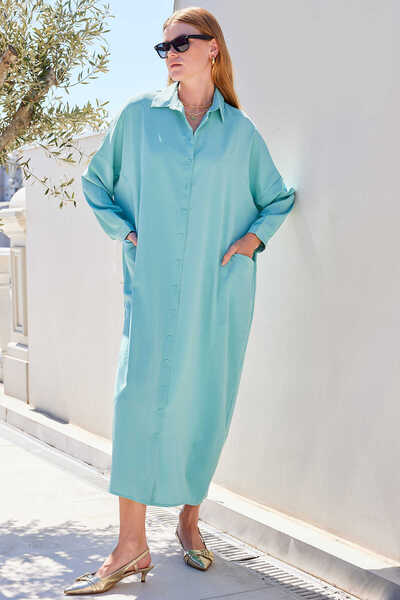 Zübeyde Sayın Düğmeli Oversize Gömlek Elbise