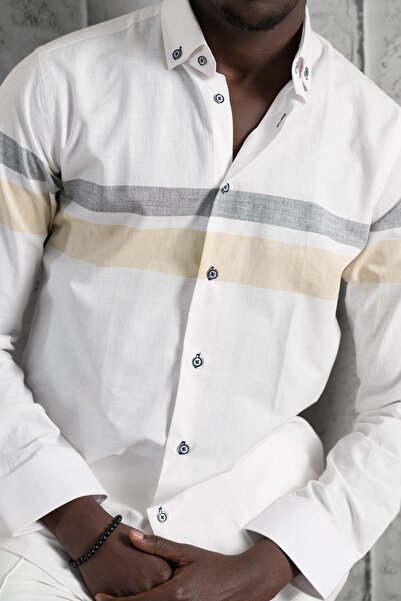 ADVANTE Paneled Collar Buttoned Cotton Slimfit Summer Shirt