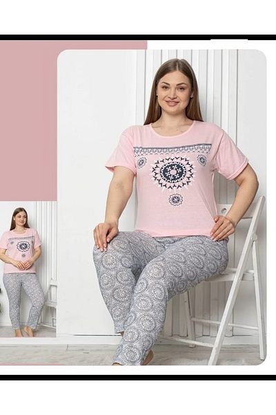 A&K ZÜMRA Women's Summer Combed Cotton Pajama Set Pink