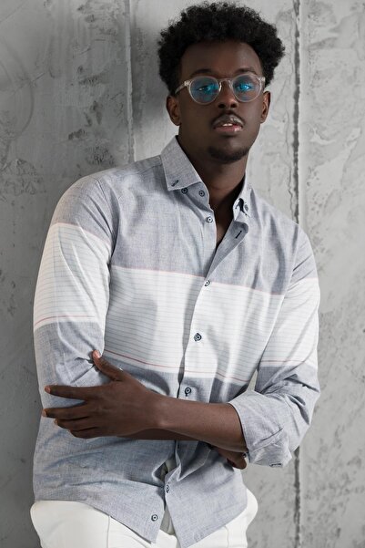 ADVANTE Paneled Collar Buttoned Cotton Slimfit Summer Shirt