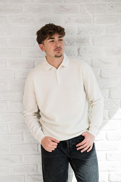 San&Fa Knitted Pattern Buttoned Polo Collar Regular Fit Men's Knitwear Sweater