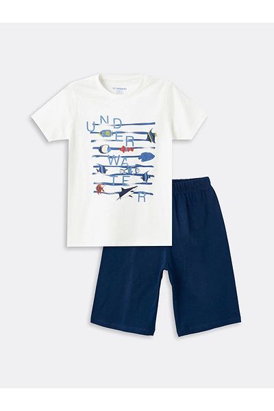 LC Waikiki LCW Kids Crew Neck Printed Short Sleeve Boy's Pajamas Set with Shorts