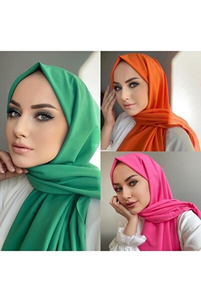 feronis طقم شال حجاب نسائي قطن جاز 3 قطع _ بينيتون - برتقالي - فوشيا