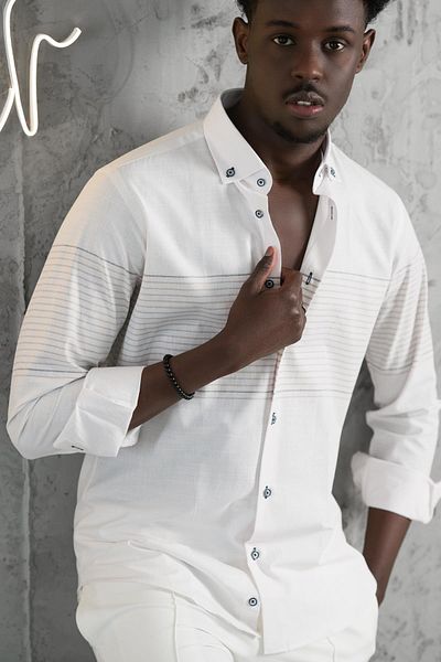 ADVANTE Paneled Collar Buttoned Cotton Slimfit Summer Shirt