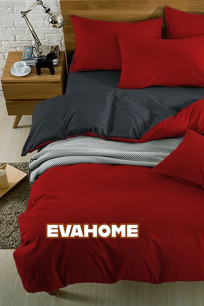 EVA Red-Anthracite Colored Single Double Sided Cotton Luxury Duvet Cover Set