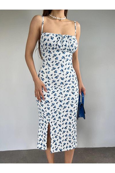 MsLena Butik Rochie midi albă - curea de frânghie, despicată, piept elastic, legată Mi195-10546