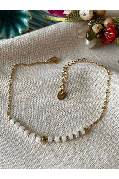 SU PERİSİ TAKI BİJUTERİ Steel Gold White Stone Anklet