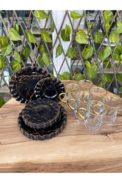 GÜRCÜGLASS Set de ceai BLACK MARBLE 18 piese