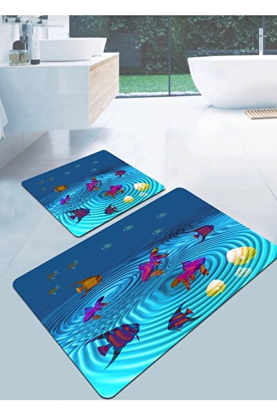 Ardizayn طقم مرحاض مكون من قطعتين من القطن العضوي المنسوج باللون الأزرق على ش...