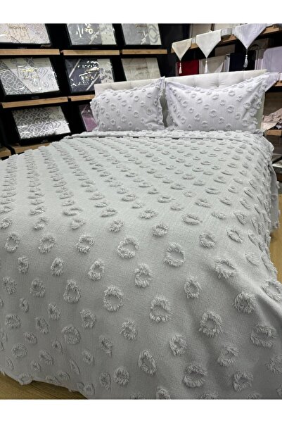 ÇAPAEV King Size Bedspread with Double Tassels and Pompoms - Hayal Chenille