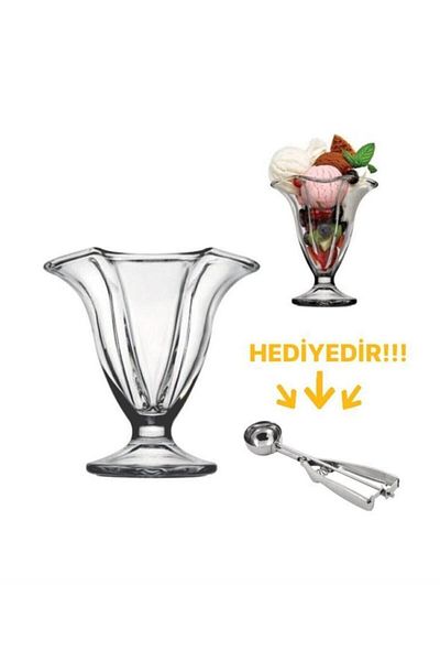 Paşabahçe Ice Cream and Dessert Bowl with 6 Ice Cream Scoops as a Gift