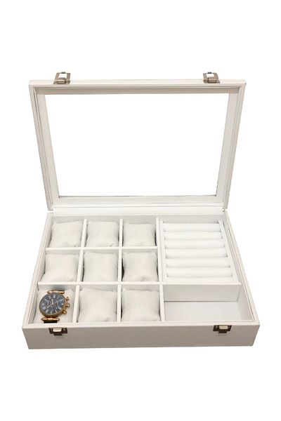 kutuveaksesuar Watch Ring Cufflink Glasses Multi-Purpose Jewelry Box Wooden Case Leather Covered Watch Box