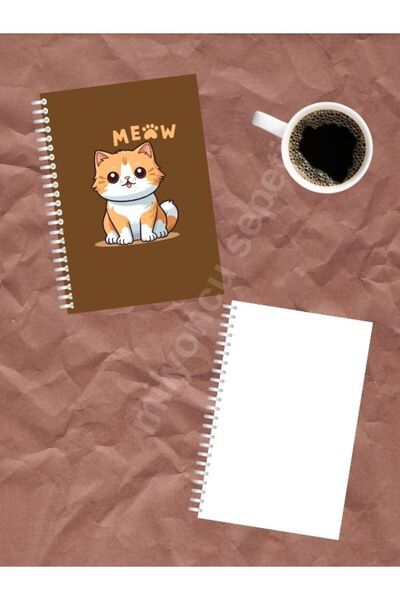 Milyoncu Sepeti دفتر ملاحظات غير مبطن حلزوني - تصميم قطة - حجم A5 100 صفحة