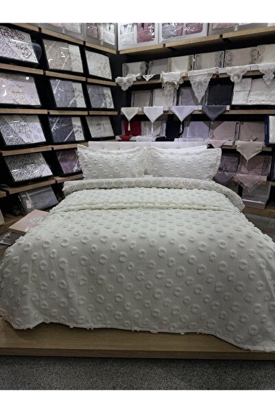 ÇAPAEV King Size Bedspread with Double Tassels and Pompoms - Hayal Chenille