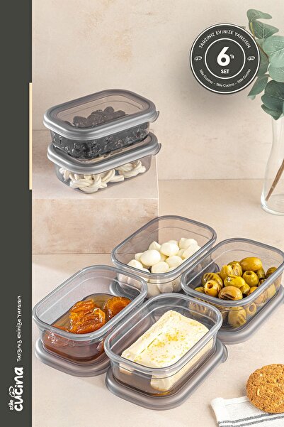 Stile Cucina 6lı Büyük Boy Dikdörtgen Plastik Kapak Kahvaltılık Seti 400 ml A...