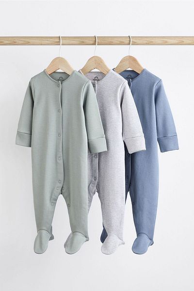 Next Baby Blue Gray 3-Piece Overalls Set - 100% Cotton