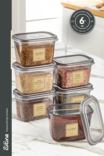 Stile Cucina طقم تخزين مستطيل 800 مل أنثراسايت مكون من 6 قطع مع غطاء بلاستيكي...