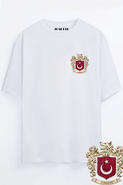 Josette Wolf Crest Printed Türkiye Concept Oversize Crew Neck T-shirt