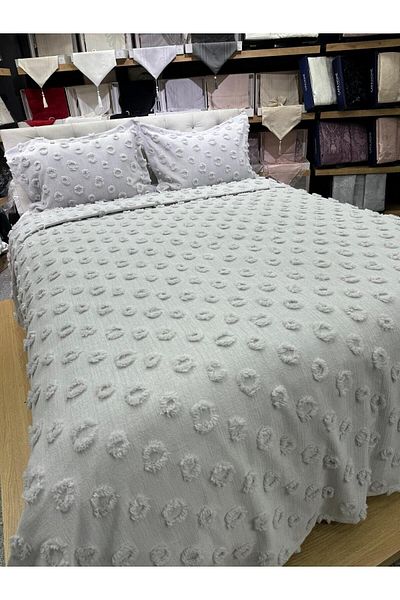 ÇAPAEV King Size Bedspread with Double Tassels and Pompoms - Hayal Chenille