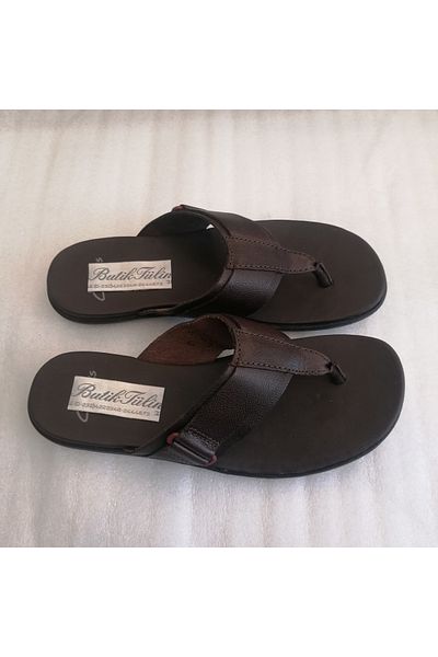Butik Tülin شبشب للجنسين من جلد البقر الأصلي - لون بني، نعل مطاطي غير قابل للانزلاق