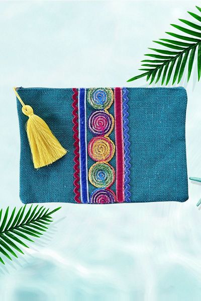 KRIMO Jute Women's Clutch - Design Cloth Portfolio Bag