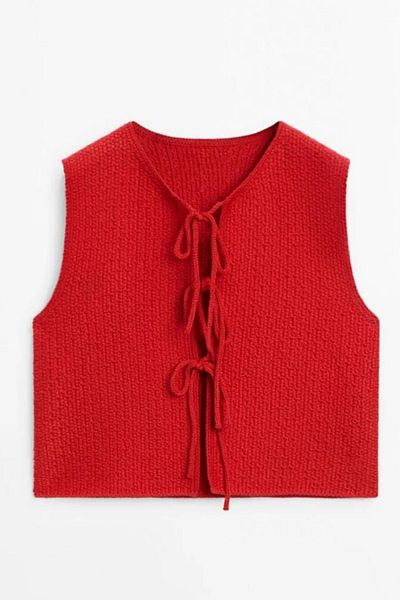 motina Red Knitwear Sweater - Crew Neck and Lace Detailed