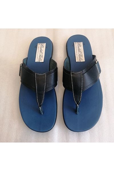 Butik Tülin جلد عجل أصلي للجنسين باللون الأزرق الداكن - شبشب مطاطي غير قابل للانزلاق