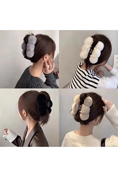 Zehra Aksesuar Büyük boy ponpon model peluş mandal toka