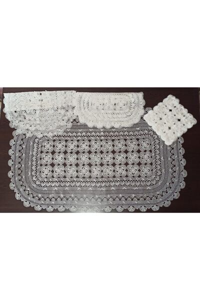 Anchor Çapa Ipi Ile Yapılmış El İşi Dantel Iğne Oyası 17 Parça Çapa Salon Takımı